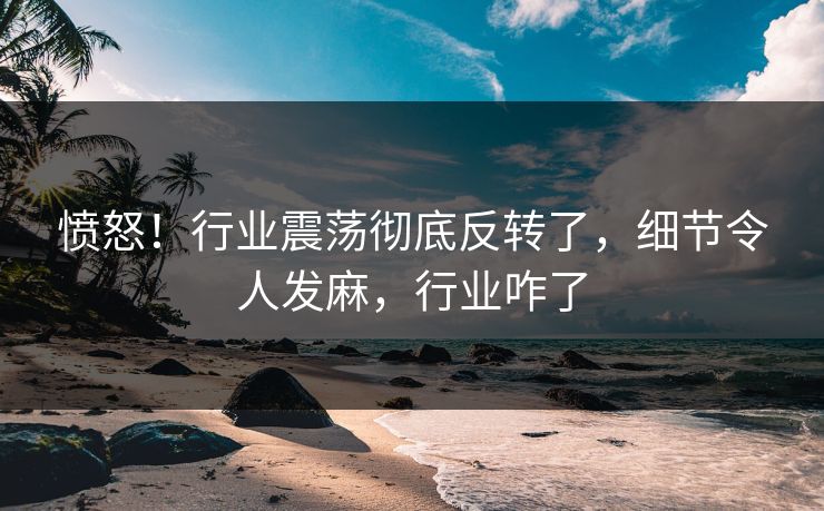 愤怒！行业震荡彻底反转了，细节令人发麻，行业咋了