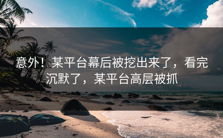意外！某平台幕后被挖出来了，看完沉默了，某平台高层被抓